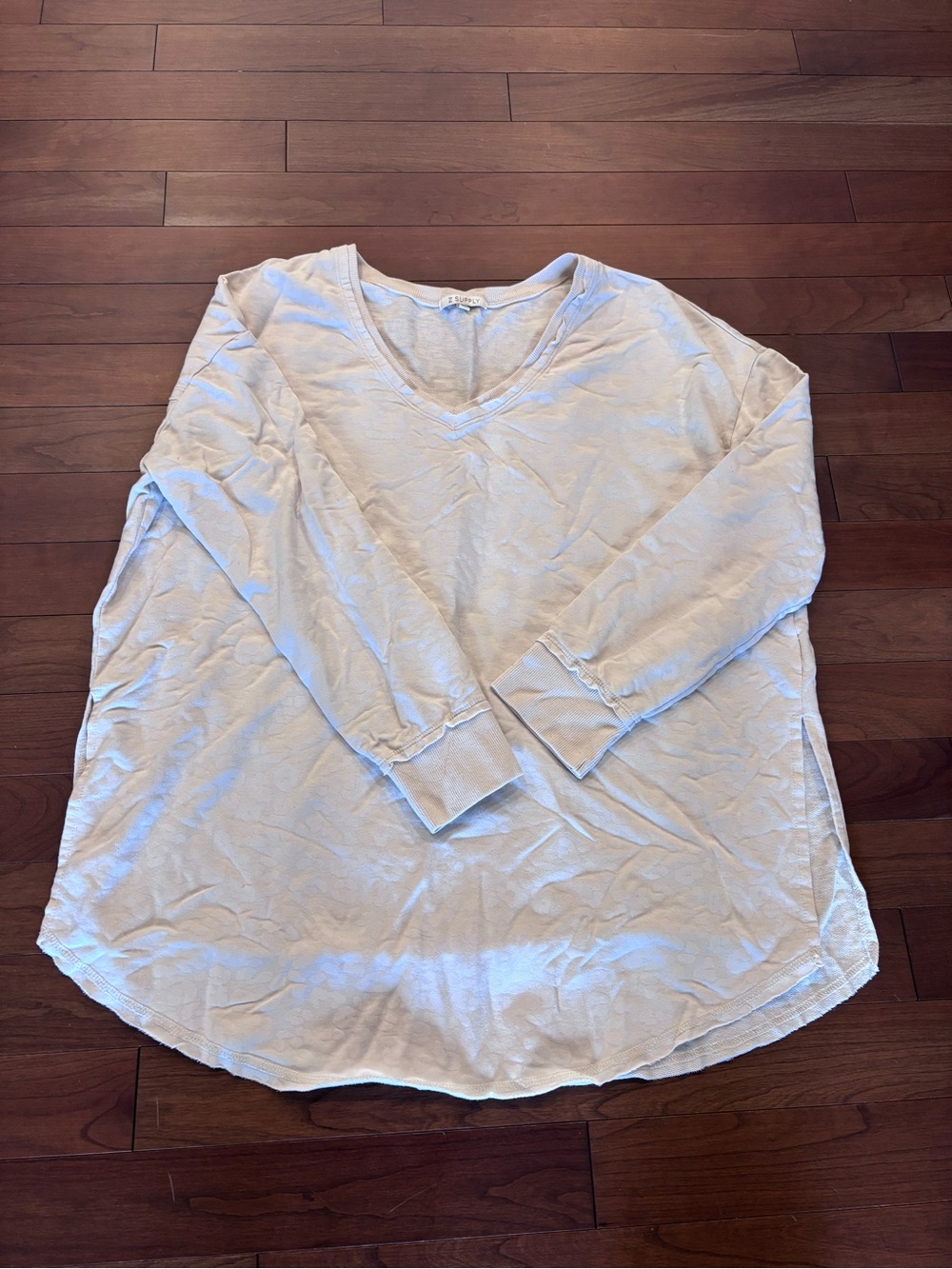 Z Supply Cream V-Neck Long Sleeve Top